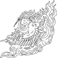 Print design asian stork outline line art vector