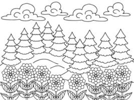 Print Design Nature Landscape Outline Coloring Page vector