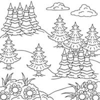 Print Design Nature Landscape Outline Coloring Page vector