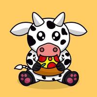 Premium illustration of cute cow and chibi animal vector