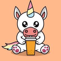 Vector illustration of cute unicorn and chibi animal