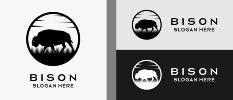 bison logo design template with silhouette in vintage style. premium vector