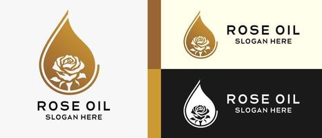 rose oil logo design template with creative concept in luxury drops. premium vector logo illustration