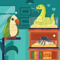 Cute Exotic Pets in House vector