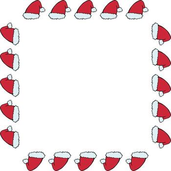 Square frame with new year's hat on white background. Doodle style. Vector image.