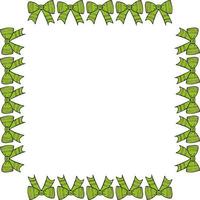Square frame with cute green bow on white background. Vector image.