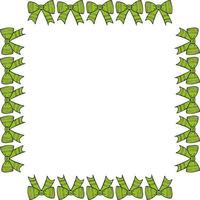 Square frame with cute green bow on white background. Vector image.