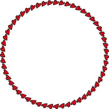 Round frame with festive red hearts on white background. Vector image.