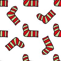 Seamless pattern with cute red-and-green socks on white background. Vector image.