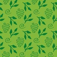 Seamless pattern with dark green branches on green background. Vector image.