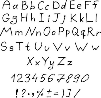 alphabet and numbers on white background. Vector image.