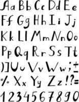alphabet and numbers on white background. Vector image.