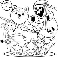 libro para colorear de halloween con lindo husky vector