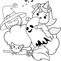 Halloween coloring book with cute unicorn vector