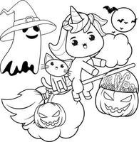 Halloween coloring book with cute unicorn vector