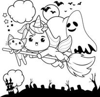 Halloween coloring book with cute unicorn vector