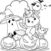 Halloween coloring book with cute unicorn vector