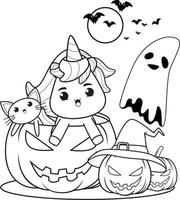 Halloween coloring book with cute unicorn vector