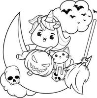 Halloween coloring book with cute unicorn vector