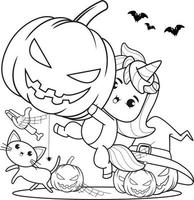 Halloween coloring book with cute unicorn vector