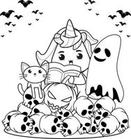 Halloween coloring book with cute unicorn vector