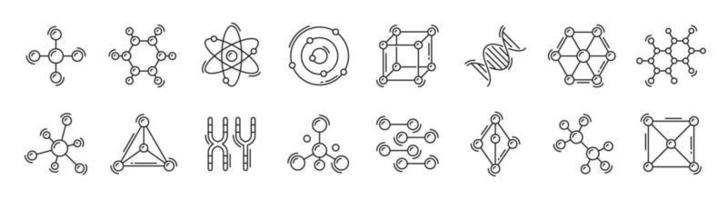 Atom, DNA, chromosome and molecule outline icons vector