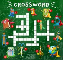Crossword game with cartoon stationery characters vector