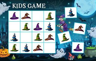 Halloween sudoku game with witch, wizard hats vector