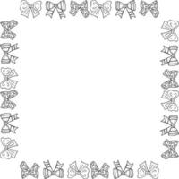 Square frame with cute black-and-white bow on white background. Vector image.