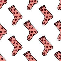 Seamless pattern with cute pink socks on white background. Vector image.