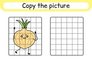 Copy the picture and color onion. Complete the picture. Finish the image. Coloring book. Educational drawing exercise game for children vector