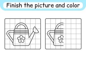 completa la imagen regadera. copiar la imagen y el color. terminar la imagen. libro de colorear. juego educativo de ejercicios de dibujo para niños vector