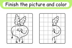 Complete the picture beetroot. Copy the picture and color. Finish the image. Coloring book. Educational drawing exercise game for children vector