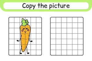 Copy the picture and color carrot. Complete the picture. Finish the image. Coloring book. Educational drawing exercise game for children vector