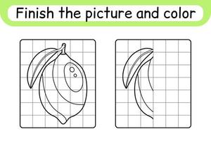 completa el cuadro limón. copiar la imagen y el color. terminar la imagen. libro de colorear. juego educativo de ejercicios de dibujo para niños vector