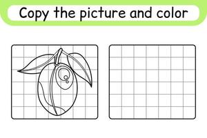 copia la imagen y colorea ciruela. completa la imagen terminar la imagen. libro de colorear. juego educativo de ejercicios de dibujo para niños vector