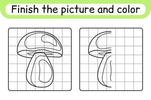 completa el cuadro seta boletus. copiar la imagen y el color. terminar la imagen. libro de colorear. juego educativo de ejercicios de dibujo para niños vector