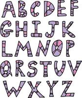 Alphabet in violet and pink colors on white background. Vector image.