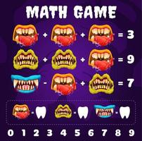 monstruo de halloween boca y mandíbulas en juego de matemáticas vector