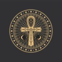 Pentagram occult circle symbol with Egypt ankh vector