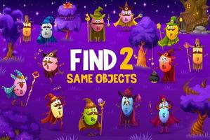 Find two same cartoon vitamin wizards kids game vector