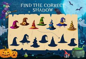 Find correct shadow of Halloween witch hat game vector