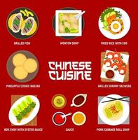 menú de cocina china con comidas y platos asiáticos vector