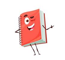 Cartoon funny red notebook character, vector diary