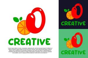 alphabet O logo and fresh citrus fruit in modern style. vector