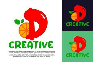 alphabet D logo and fresh citrus fruit in modern style. vector