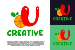 alphabet U logo and fresh citrus fruit in modern style. vector