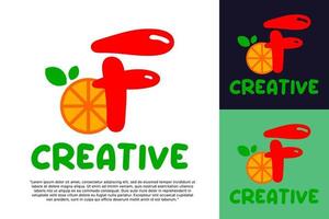 alphabet F logo and fresh citrus fruit in modern style. vector