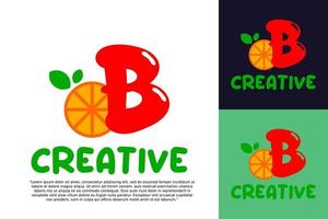 alphabet B logo and fresh citrus fruit in modern style. vector