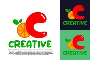 alphabet C logo and fresh citrus fruit in modern style. vector